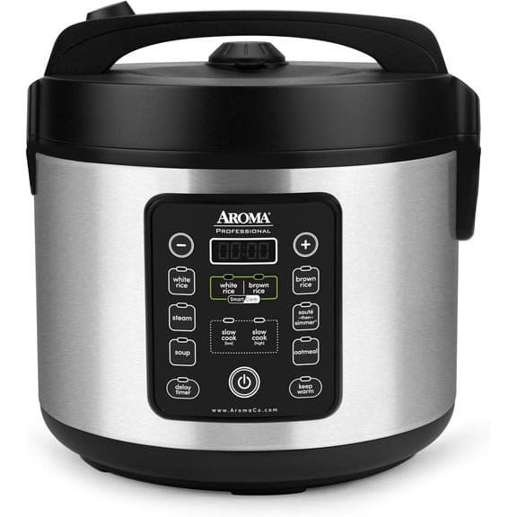 Smart Carb Cool Touch Stainless Steel Rice Multicooker Food Steamer Slow Cooker with Non Stick Inner Pot and Steam Tray 20 Cup Cooked 5 Qt Black Bestseling