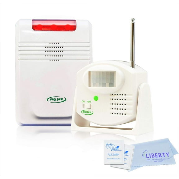 Smart Caregiver Anti-Wandering Motion Sensing System - Wireless Motion Sensor w/ Remote Alert Monitor (Up to 300 ft). Bundle with 20 Individual Cleaning Wipes and a Liberty Cleaning Cloth