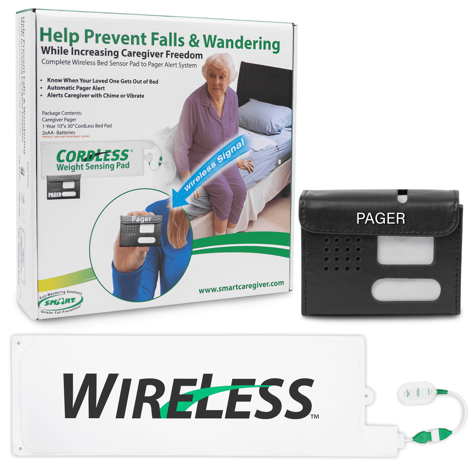 Smart Caregiver Wireless Bed Pad Alarm System with Weight Sensor and