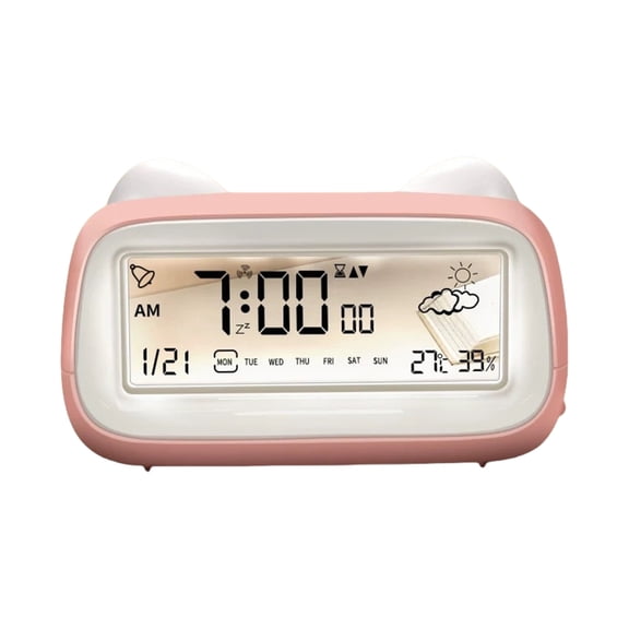 Smart Cartoon Puss Alarm Clock with Temp/Humidity Touch Panel Nightlight & ABS for Bedrooms