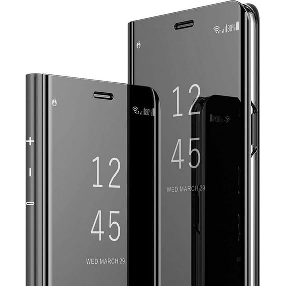 Smart Case for Galaxy S22 Plus Sleep/Wake Window's View Design Flip 360 Full Body Built-in Screen Protection Protector Slim Hard Mirror Kickstand Cover for Galaxy S22 Plus Black