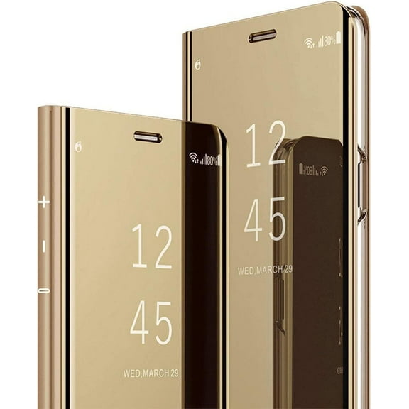 Smart Case for Galaxy S22 Ultra Sleep/Wake Window's View Design Flip 360 Full Body Built-in Screen Protection Protector Slim Hard Mirror Kickstand Cover for Galaxy S22 Ultra Gold