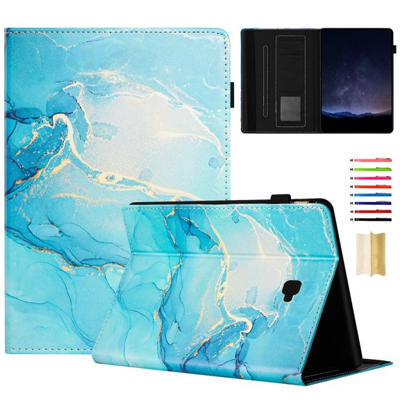 Smart Case for Samsung Galaxy Tab A 10.1" 2016 Marble Pattern, Premium PU Leather Kickstand Magnetic Wallet Folio Flip Auto Sleep / Wake Case with Card Slots & Elastic Band & Pencil Holder, D