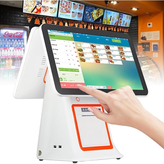 Smart Cash Register, 58mm Thermal Printer, 15.6" Touch Screen, Dual-Screen Cash Register All-in-one Machine, Touch Screen POS Cash Register for Retail, Restaurant, Small Business