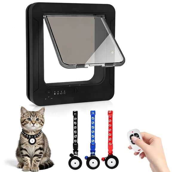 Smart Cat Door with 3 Collar Sensor Key, RFID Cat Door Collar Activated with Remote Control, 4 Way Locking Cat Flap Automatic Pet Door Interior & Exterior, Flap Opening is 7.67 (H) by 7'' (W)