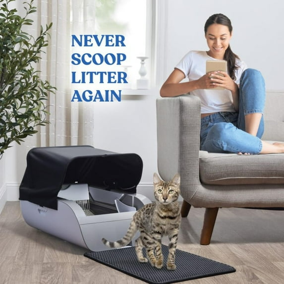 Smart Cat Litter Box Wide Opening Auto-clean For Extra Large Cats 71 To 90lbs ABS Material Wifi Or App Control With LED Display Cream White 29.93âL 19.61âW 19.61âH