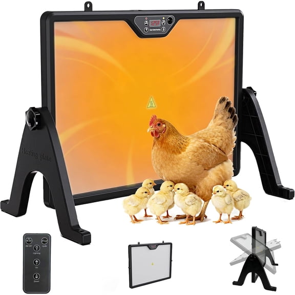 Smart Chick Brooder Heater Plate with Adjustable Temperature (86167F) & 012H Timer, Built-in Temperature Sensor, 12"x16" Dual-Sided Brooder Plate for Chicks, Remote Control & Adjustable Angle