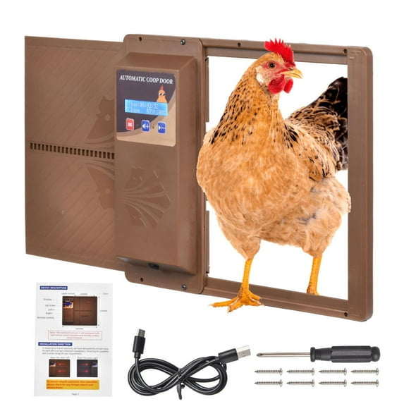 Smart Chicken House Door, Powered Auto Chicken Door Opener with Timer Auto-Close Anti-Pinch Technology(Coffee)