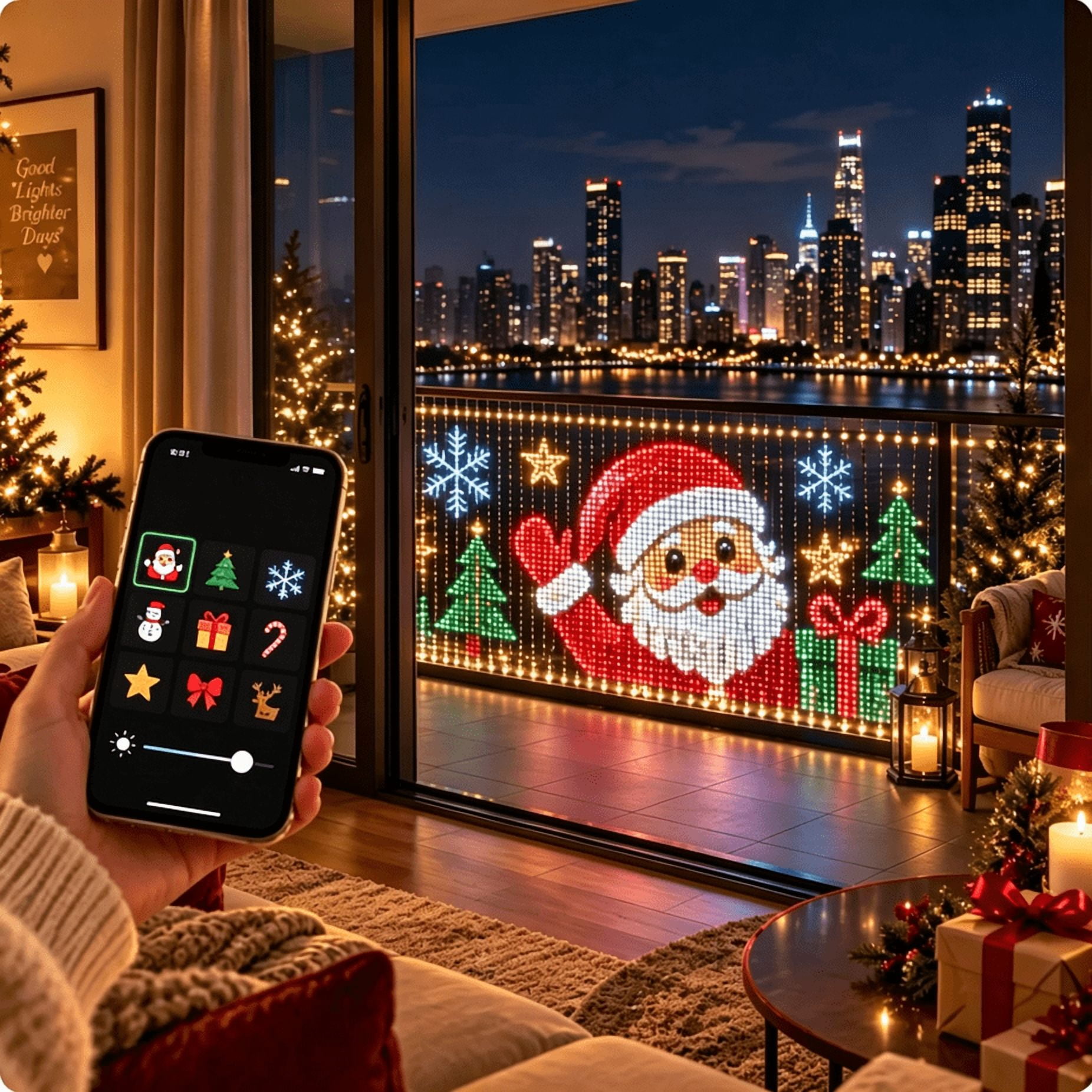 Smart Christmas Curtain Lights with App Control, LED Curtain Net Lights