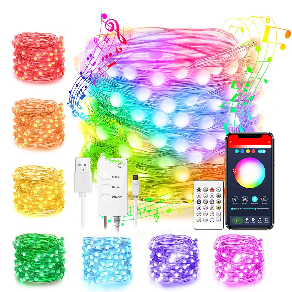 Smart Christmas Fairy Lights 33 Ft USB Bluetooth Twinkle Lights with