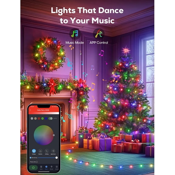 Smart Christmas Lights, C9 RGB 66ft 100LED Connectable Strawberry Lights, App Remote Control, Music Sync, Color Changing Christmas Light Outdoor with 48 Scene Modes for Xmax House Decor
