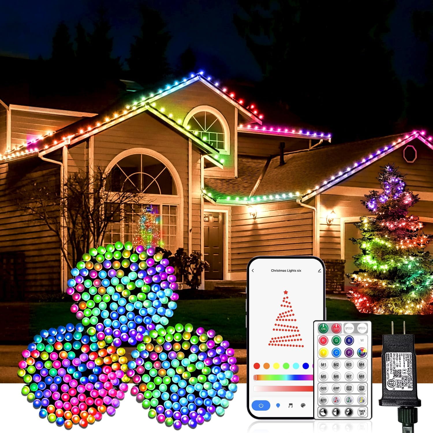 Smart Christmas Lights Outdoor/Indoor, 196ft 600 RGB LEDs Multicolor