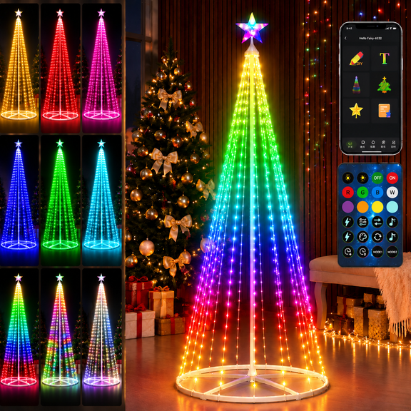 Smart Christmas Tree 6ft, App Controlled RGB Lights with Music Sync, 250 LED Prelit Cone Tree Remote Timer for Indoor Outdoor Holiday Decor