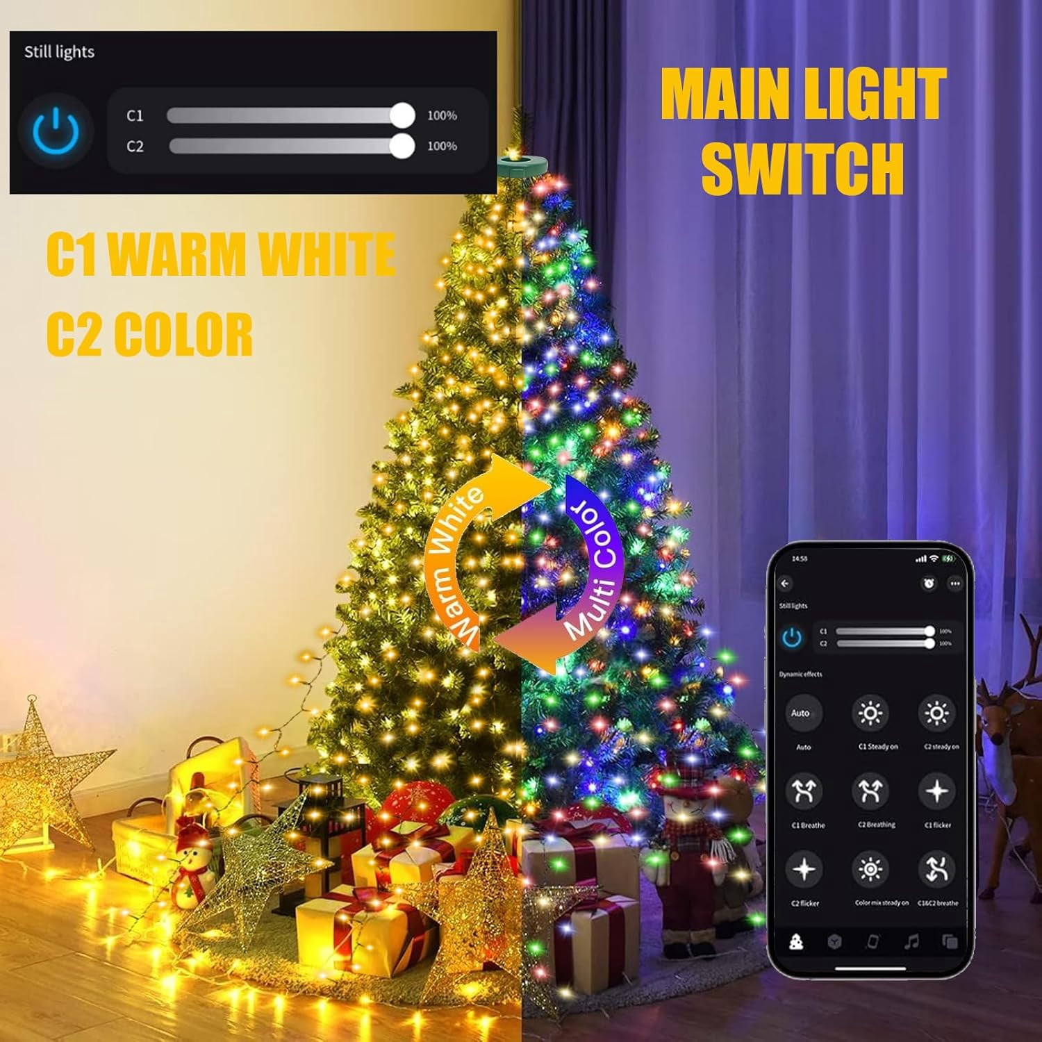 Smart Christmas Tree Lights - 6.56Ft 16 Lines 400 LED Decorations with ...