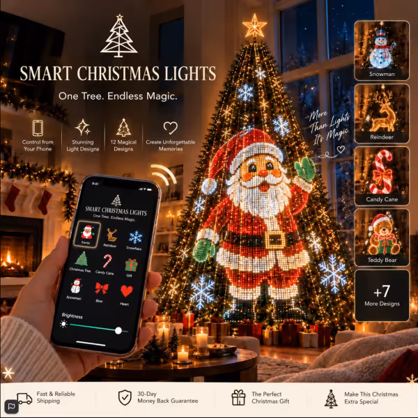 Smart Christmas Tree Lights with App Control,DIY Animation Effects,400 LEDs 5.9ft USB Powered,for Holiday Tree Room and Celebration Decor