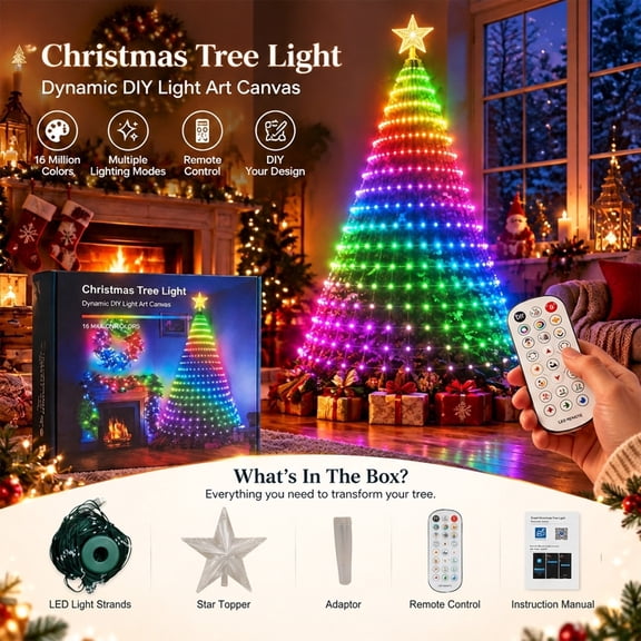 Smart Christmas Tree Lights Controllable via Phone App, 400 addressable LEDs Create 200+ Patterns, Custom Designs and animations with app Control, dimming and USB Power - 6.9FT