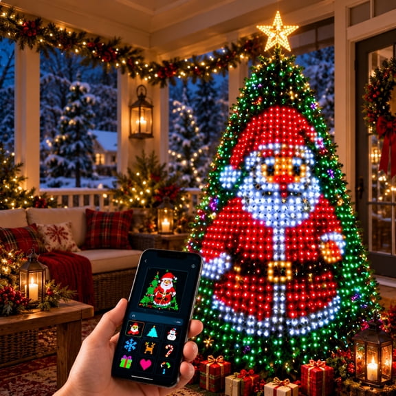 Smart Christmas Tree Lights Controllable via Phone App, Animated LED Tree Lights with 200+ Patterns, DIY Effects, Remote Control, Dimmable USB Powered Holiday Lights
