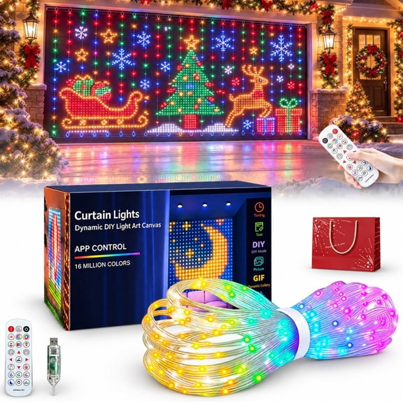 Smart Curtain Lights 6.6×6.6ft 400 LED RGB Color Changing APP Remote Music Sync DIY Animation IP65 Waterproof Wall Lights for Bedroom Christmas Backdrop Decor