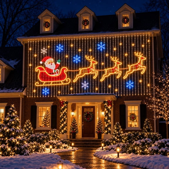 Smart Christmas Wall Curtain Lights Outdoor, 400 RGB LED Net Fairy Lights with Remote, Timer, Dynamic Pattern Display for House Holiday Christmas Decor