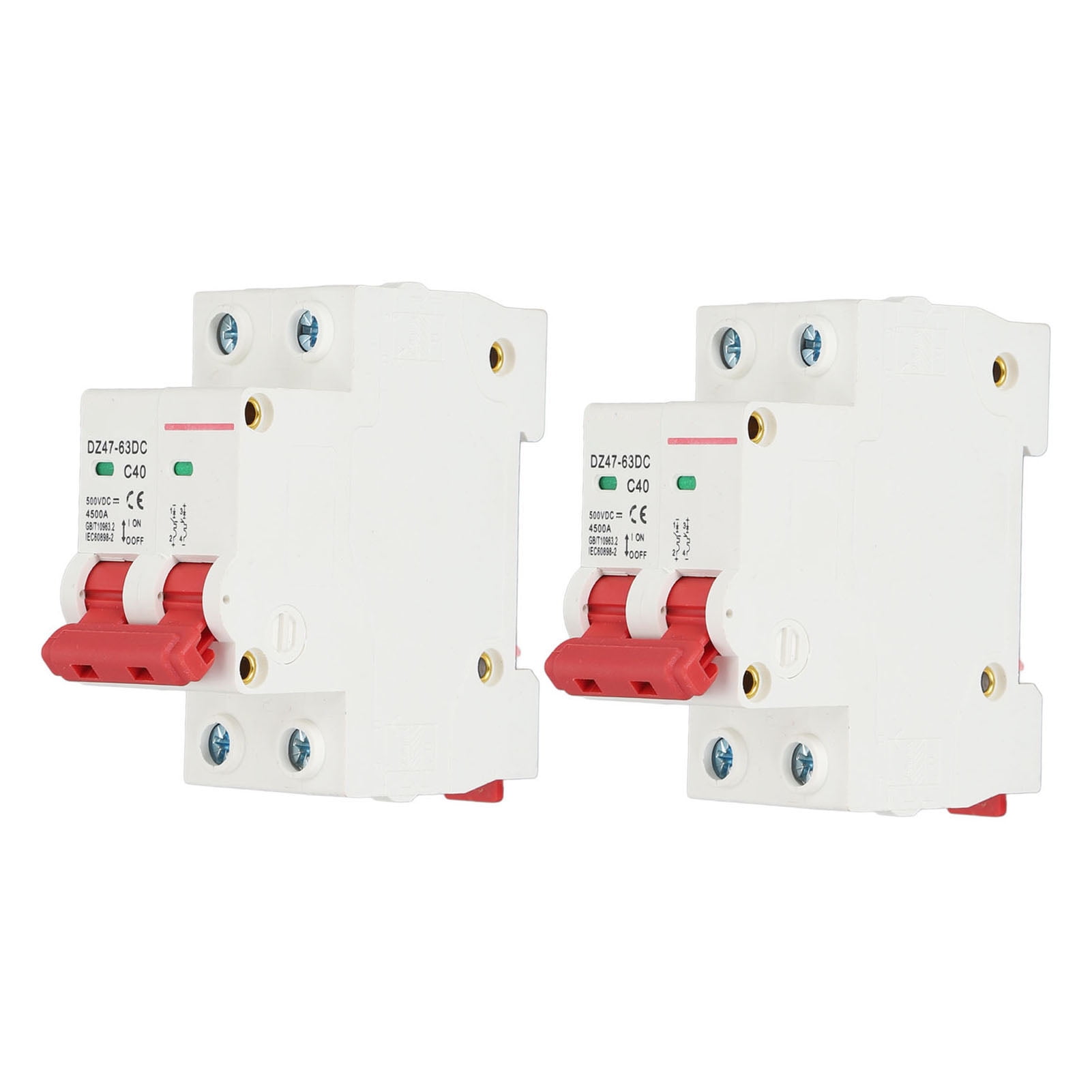 Smart Circuit Breaker, 2Pcs Miniature Circuit Breaker 2P 40A DC 500V 4500A Breaking Capacity DIN Rail Mount for Solar PV System DZ47 63DC
