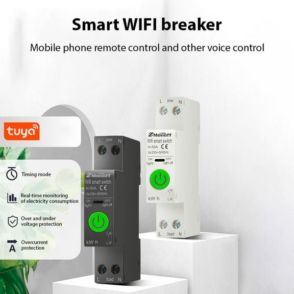 Smart Circuit Breaker Tuya APP WiFi Enabled Electricity Statistics Leakage Switch with Protection Overvoltage and Undervoltage Mobile Phone Remote Control for Home