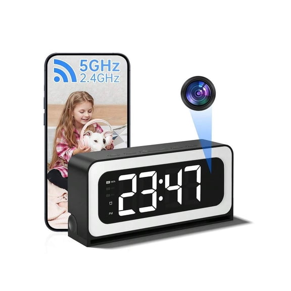 Smart Clock Camera, 5G&2.4G WiFi Security Cameras Wireless Indoor, 2K Cameras For Home Security Two-Way Talk, Color Night Vision, 360°PTZ, Human Motion Detection