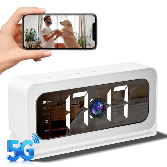 Smart Clock Camera, 5G&2.4G WiFi Security Cameras Wireless Indoor, 2K Cameras for Home Security, Two-Way Talk, Blacklight Full-Color, Night Vision