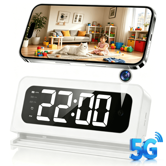 Smart Clock Camera, 2K Indoor Cameras for Home Security, 5G&2.4G WiFi Security Cameras Wireless, Two-Way Talk, Blacklight Full-Color, Night Vision