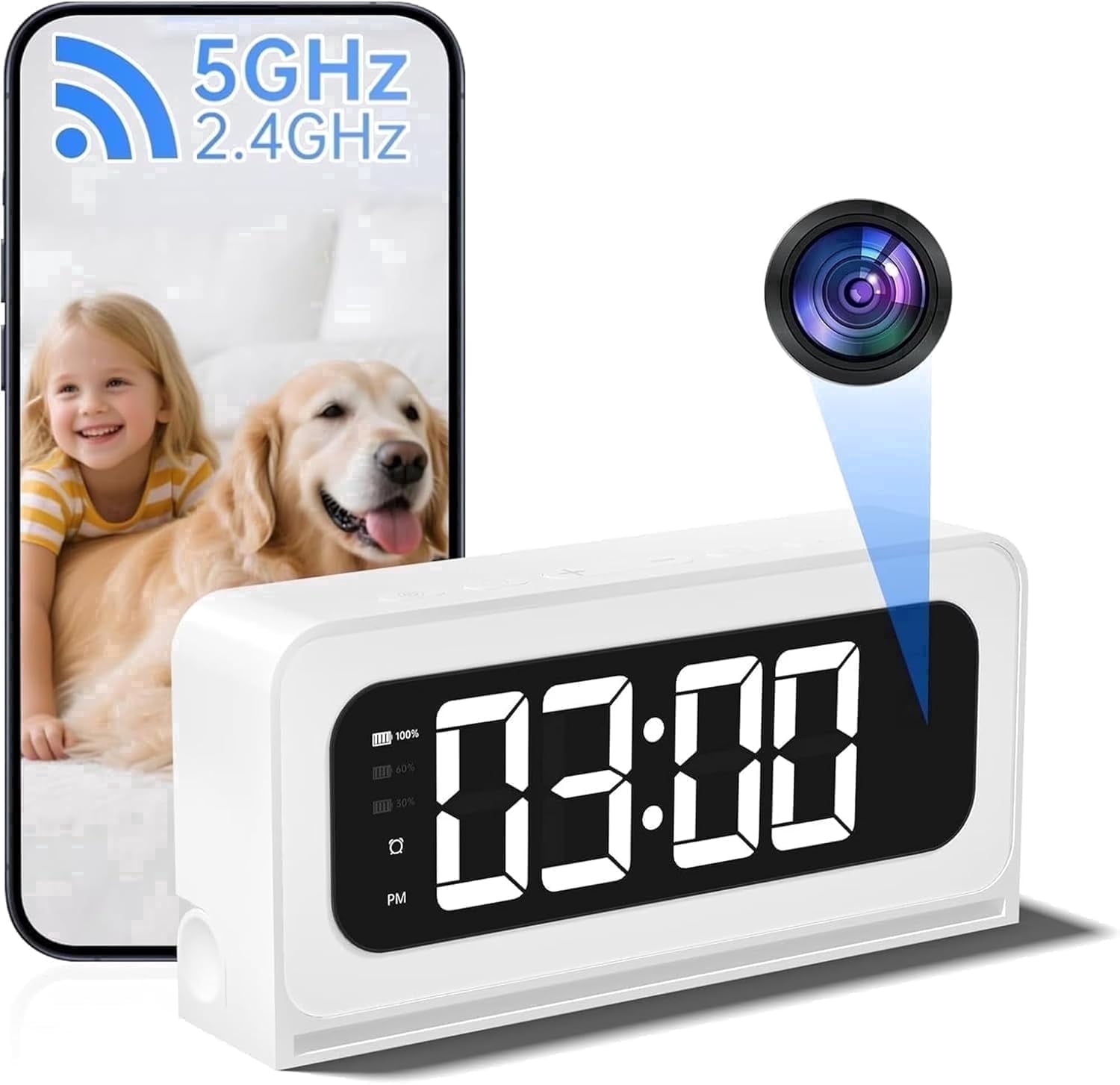Smart Clock Camera, 5G&2.4G WiFi Security Cameras Wireless Indoor, 2K ...