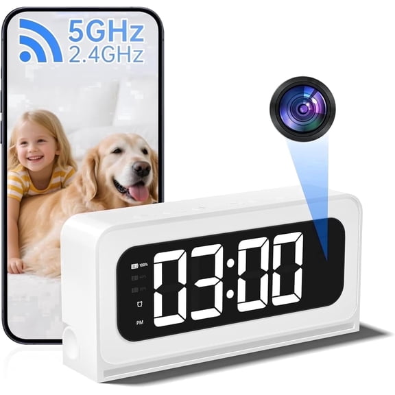 Smart Clock Camera, 5G&2.4G WiFi Security Cameras Wireless Indoor, 2K Cameras for Home Security, Two-Way Talk, Blacklight Full-Color, Night Vision