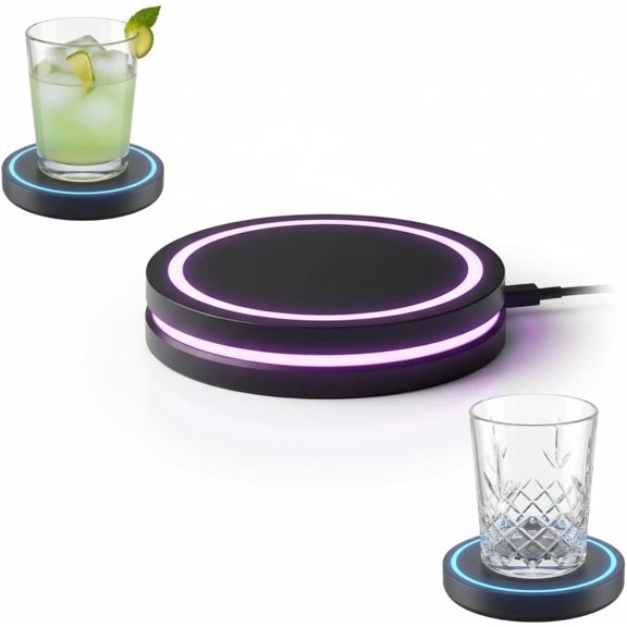 Smart Coaster Drink Mixer without APP, Portable with LED and Built-in Smart Sensing Technology, Effortless to Clean & Carry Compact Storage for Pad Bar Club Beverage Mixologist