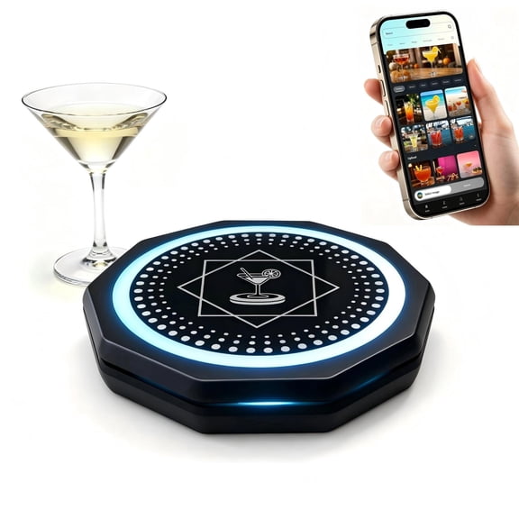 Smart Cocktail Coaster with LED Pour Guidance Rechargeable Cordless App Guided Drink Mixer 3000+ Recipes Portable Bartender Assistant for Home Bar & Camping Ideal Anniversary Gift for Men & Cocktai