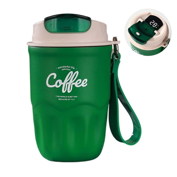 Smart Coffee Mug 316 Stainless Steel 12oz Vacuum Insulated Travel Cup with LED Temperature Display Lid Carrying Strap for Office Commute