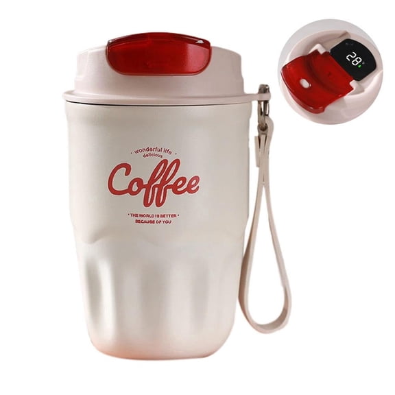 Smart Coffee Mug 316 Stainless Steel 12oz Vacuum Insulated Travel Cup with LED Temperature Display Lid Carrying Strap for Office Commute