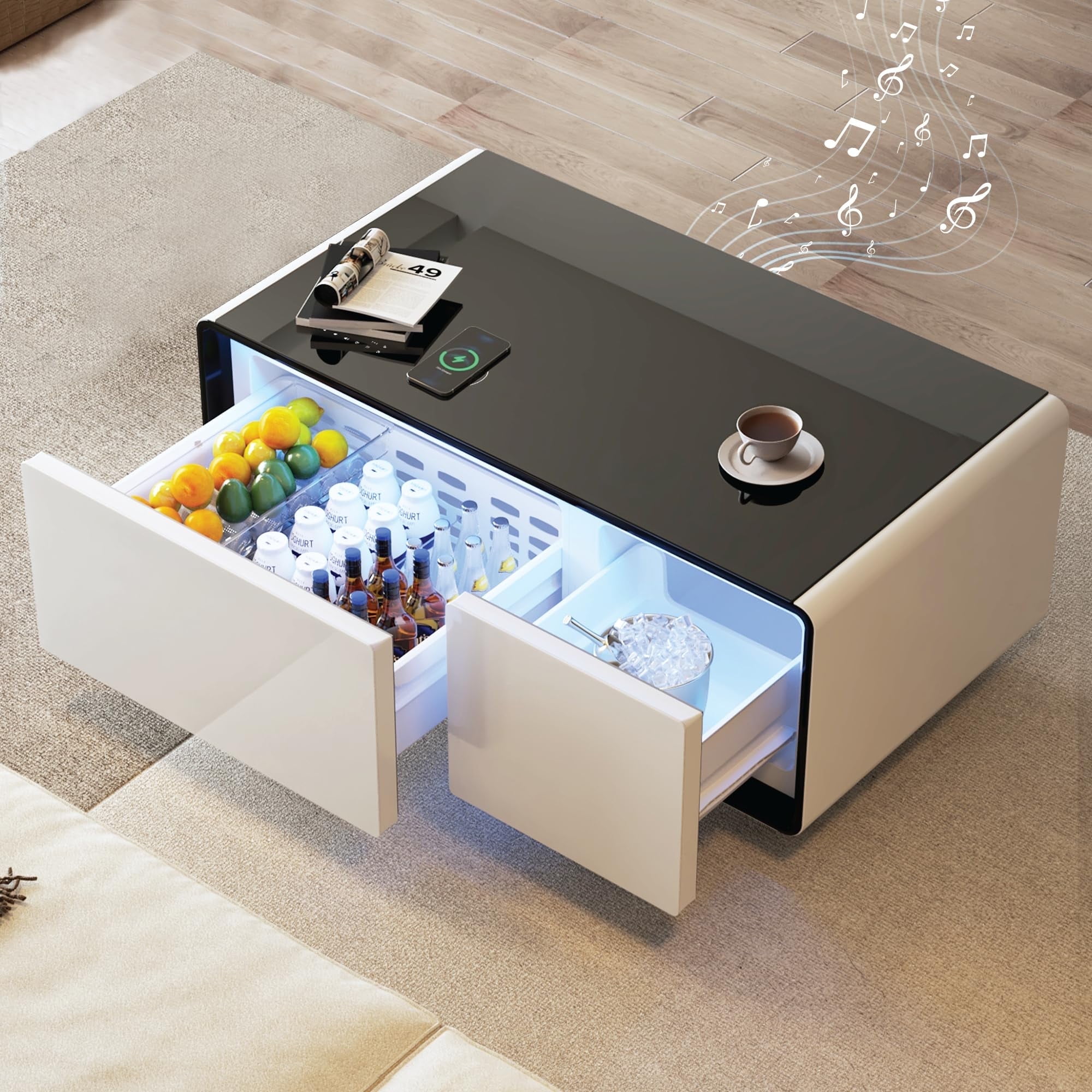 Smart Coffee Table, Living Room Table with Built in Fridge,15W Wireless Charging, USB Chargers and Speakers (White) - Walmart.com