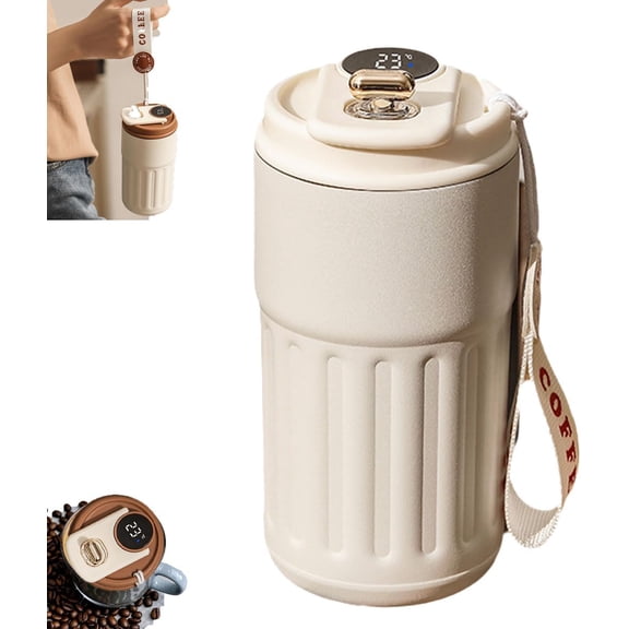 Smart Coffee Thermos,LED Temperature Display Coffee Mug Stainless Steel Thermos,450ml Coffee Thermos with Temperature Display, 9h Smart Thermos Mug, Easy to Clean (Silver)