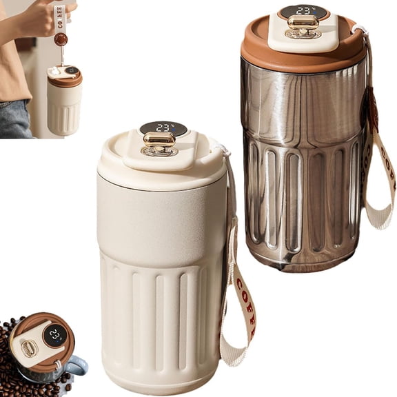 Smart Coffee Thermos,LED Temperature Display Coffee Mug Stainless Steel Thermos,450ml Coffee Thermos with Temperature Display, 9h Smart Thermos Mug, Easy to Clean (Silver)