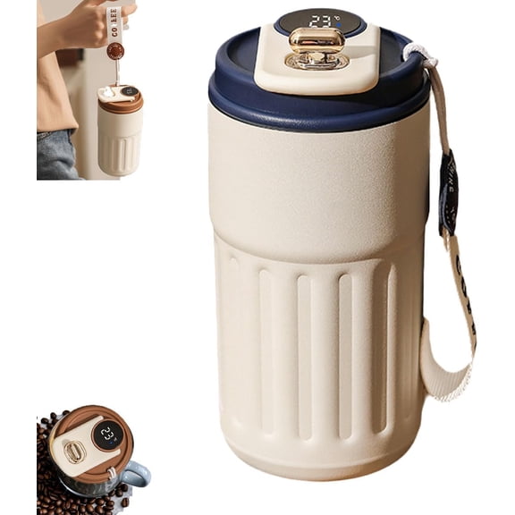 Smart Coffee Thermos,LED Temperature Display Coffee Mug Stainless Steel Thermos,450ml Coffee Thermos with Temperature Display, 9h Smart Thermos Mug, Easy to Clean (Silver)