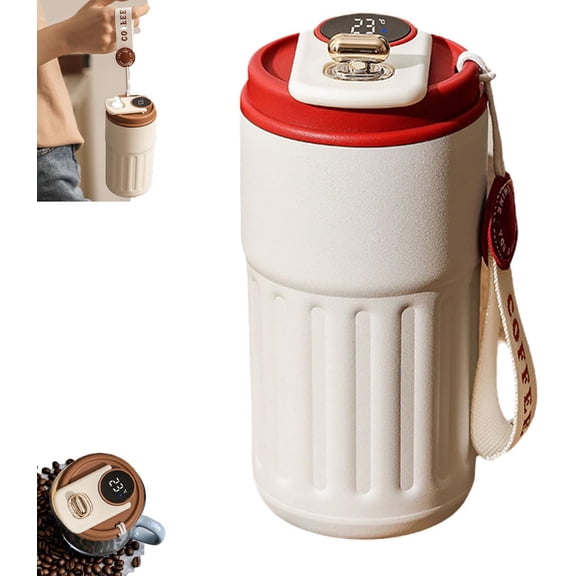 Smart Coffee Thermos,LED Temperature Display Coffee Mug Stainless Steel Thermos,450ml Coffee Thermos with Temperature Display, 9h Smart Thermos Mug, Easy to Clean (Silver)