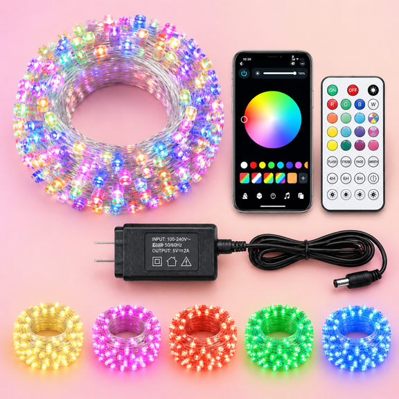 Smart Color Changing Christmas Lights, 33FT 100LED RGB String Lights App & Remote Control, Connectable Waterproof Fairy Lights Clear Wire Plug in for Bedroom Xmas Tree Indoor Outdoor Holiday Party