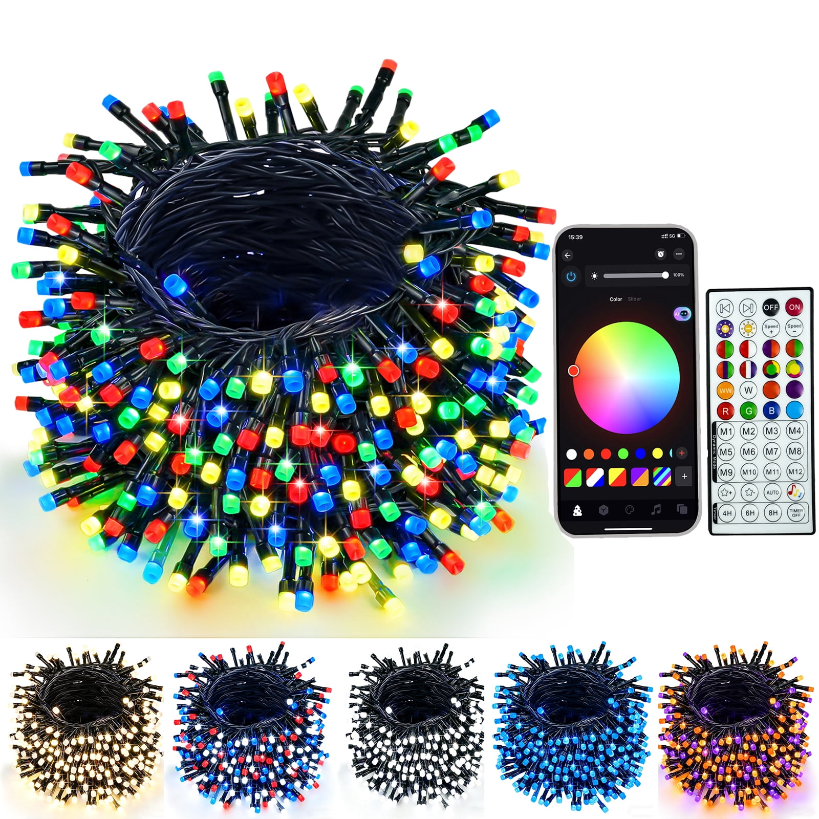 Smart Color Changing Christmas Lights, 66 FT 200 LED RGB String Lights with Remote App Control and Timer, Music Sync Multiple Modes Twinkle Mini Light Waterproof Indoor Outdoor