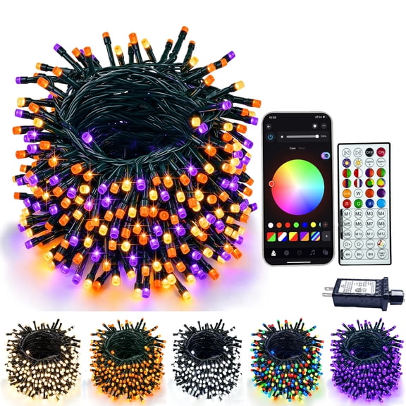 SYJ 66ft 200 LED Smart Color Changing RGB String Lights, Plug-In App & Remote, Music Sync Timer, Waterproof Indoor & Outdoor Decor