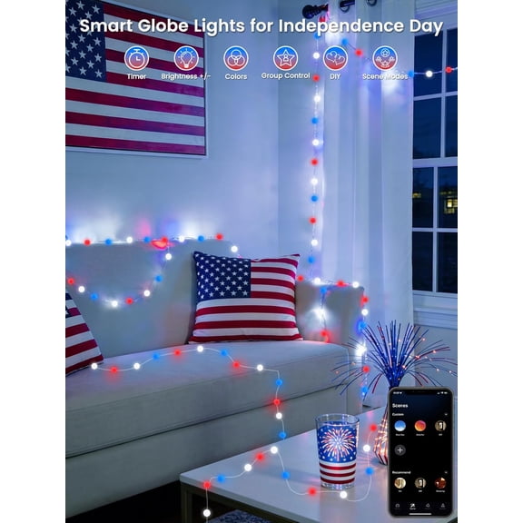 Smart Color Changing String Lights for Bedroom, 33FT 66LED App Control LED Globe Fairy Lights with Remote, Twinkle Light Indoor Outdoor for Girl's Room Party Classroom Decorations