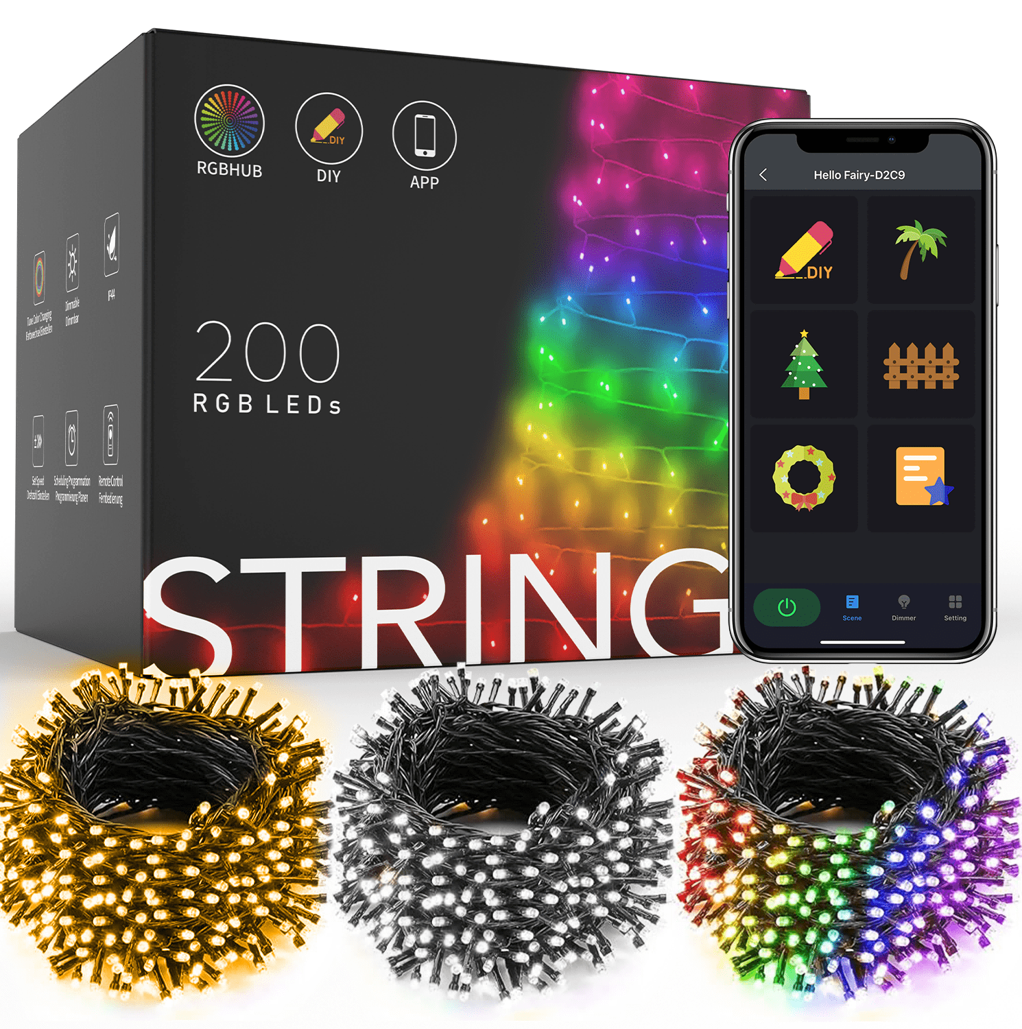 Smart Color Changing String Lights with Remote & Timer, 65.6FT 200 LED