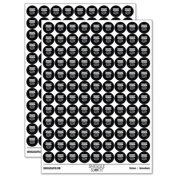 Smart Cookie Chocolate Chip Teacher Student 200+ Round Stickers - Black - Matte Finish - 0.50" Size