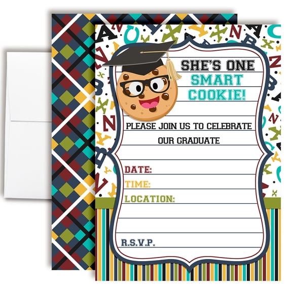 She's a Smart Cookie Funny & Silly Graduation Party Invitations  20 Fill In the Blank Invites with Envelopes  5x7 Graduation Invitations, Grad Party Invites by Amanda Creation