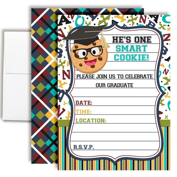 He's a Smart Cookie Funny & Silly Graduation Party Invitations  20 Fill In the Blank Invites with Envelopes  5x7 Graduation Invitations, Grad Party Invites by Amanda Creation