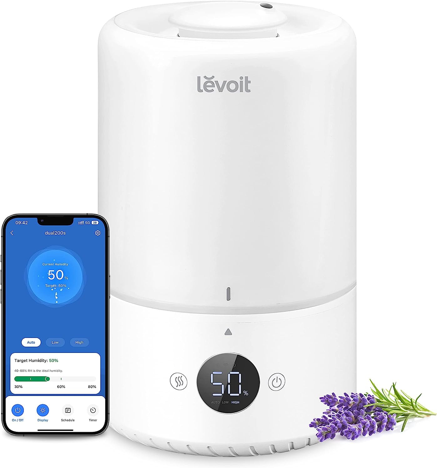Smart Cool Mist Top Fill Humidifier with Auto Humidity Control App and ...