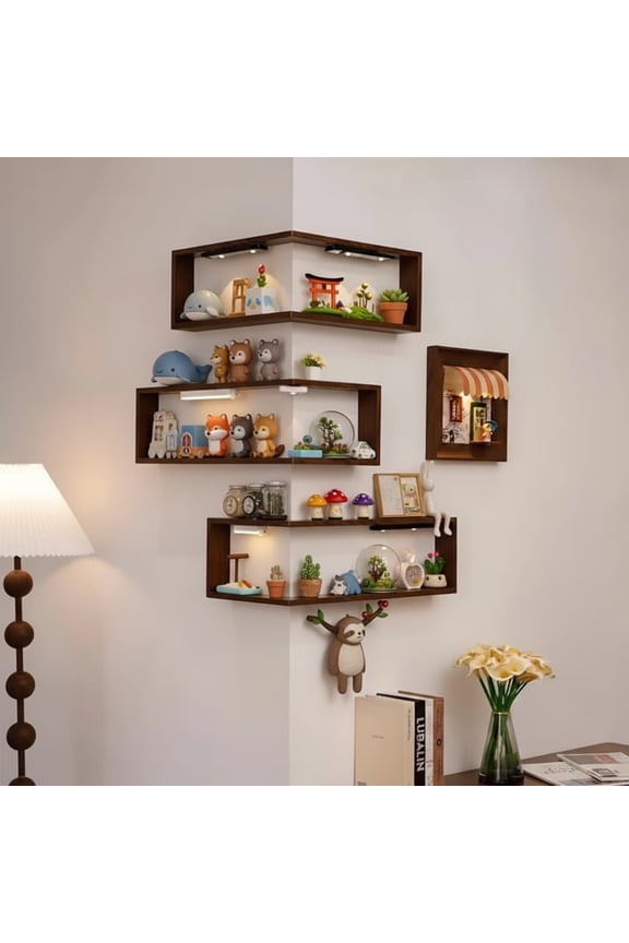 Smart Corner Shelves, Corner Floating Storage Shelves,Wooden Wall-Mounted Corner Shelf Display Rack, Space-Saving, Smart Corner Shelf for Figurines and Collectibles