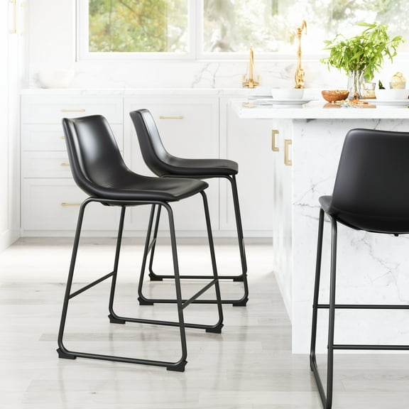 Smart Counter Stool Black Counter Stool, Transitional Style, Plush and durable faux leather fabric, Plywood, Indoor Bar